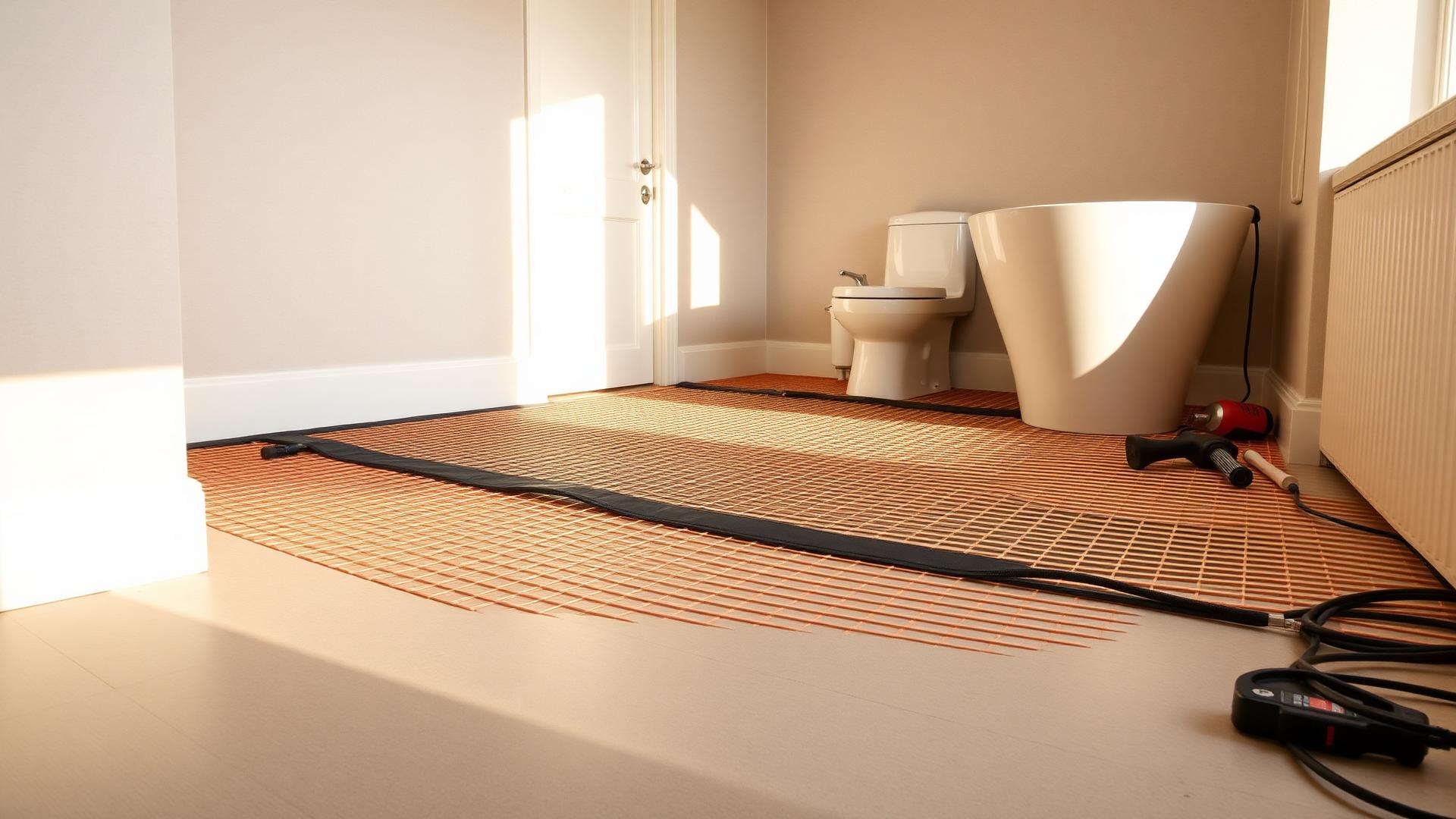 Electric underfloor heating matting being installed
